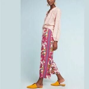 Anthropologie ett:twa Schuyler Floral Crop Wide Leg Pants Burgundy Pink Small